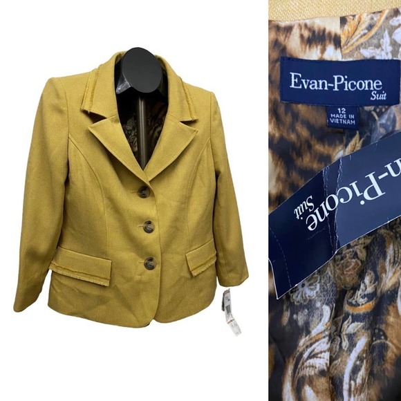 NWT Golden Yellow Button Up Fringe Blazer Jacket by Evan Picone / Large * - Picture 1 of 4